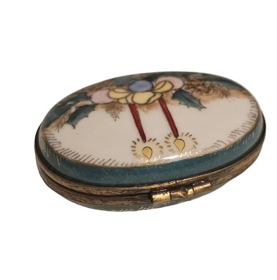 Christmas Oval Candles w Holly Limoges Box Authentic Limoges Box