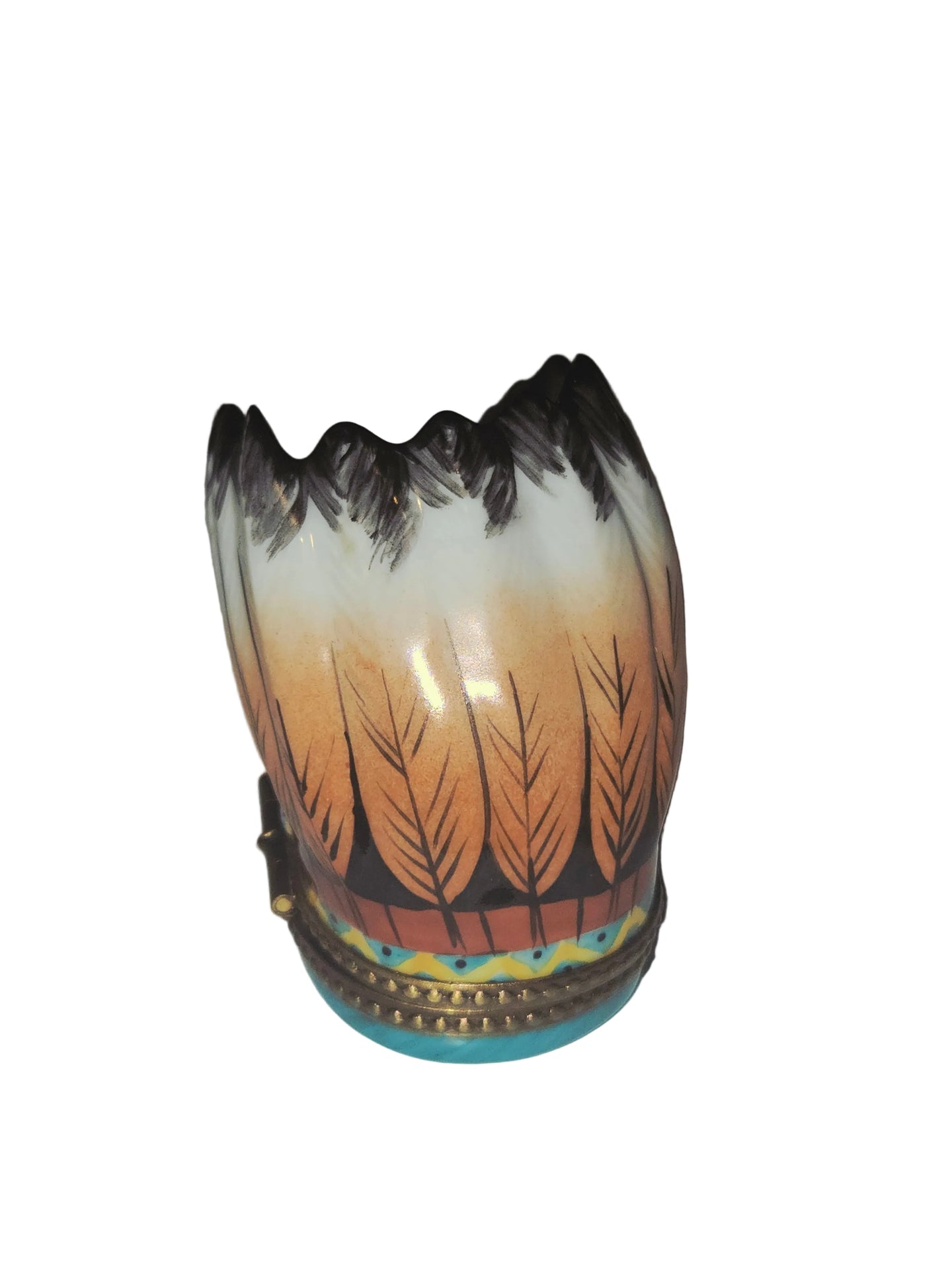Medium Native American PV Indian Head Dress Limoges Box