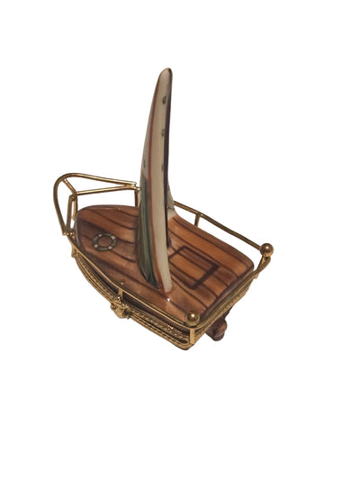 Brown Sailboat w Brass Limoges Box Hand-Painted Limoges Box