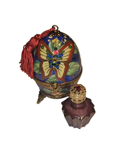 Butterfly Perfume Egg on Stand w Tassel Authentic Limoges Box