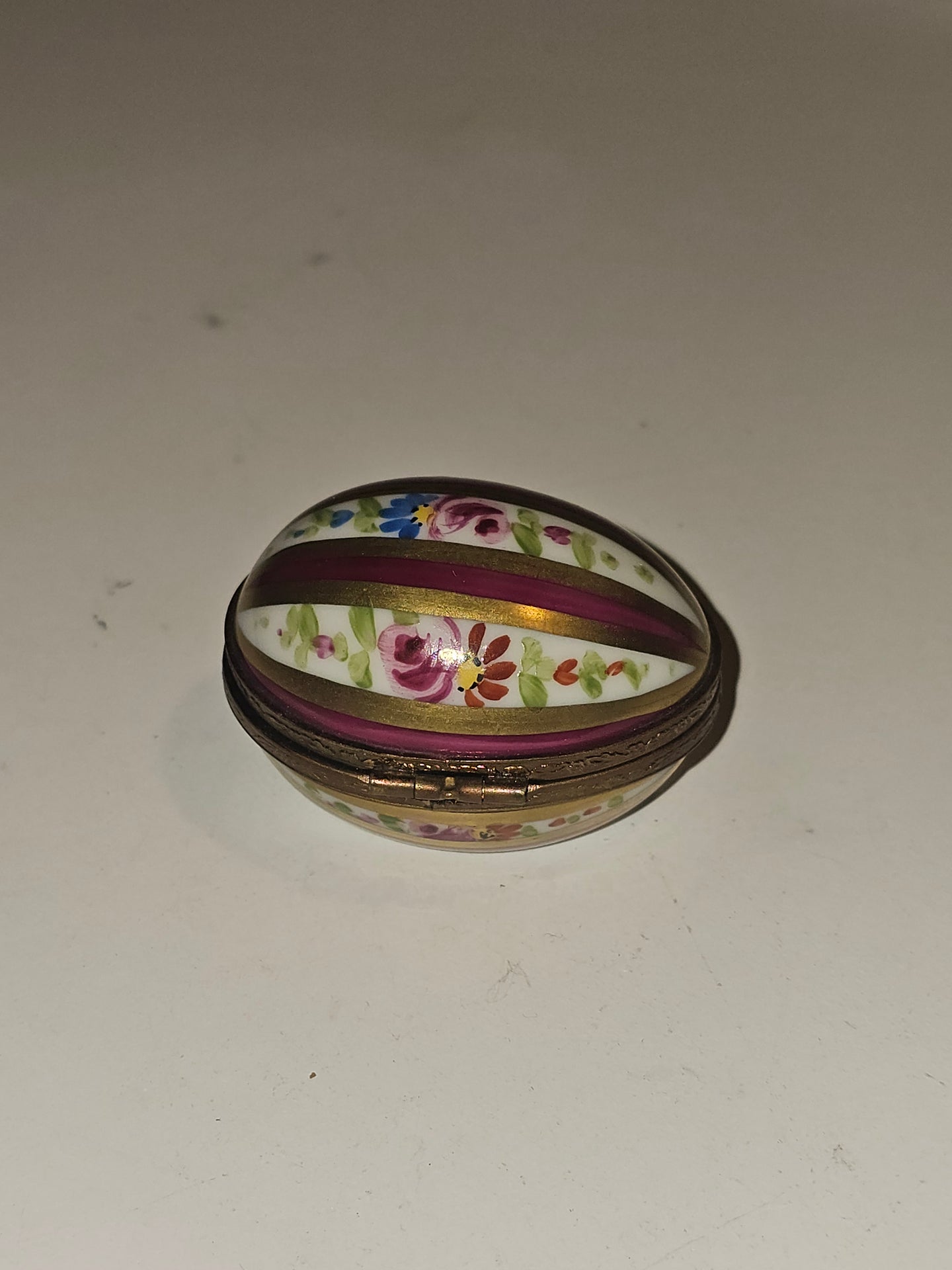 Burgundy Striped Egg w Roses Collectible