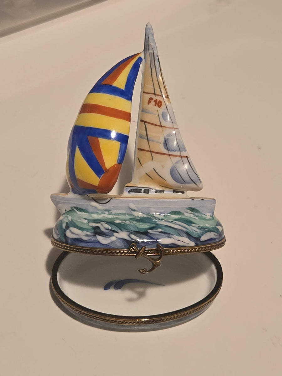 Large Sailboat Limoges Box for Hand-Painted Nautical
