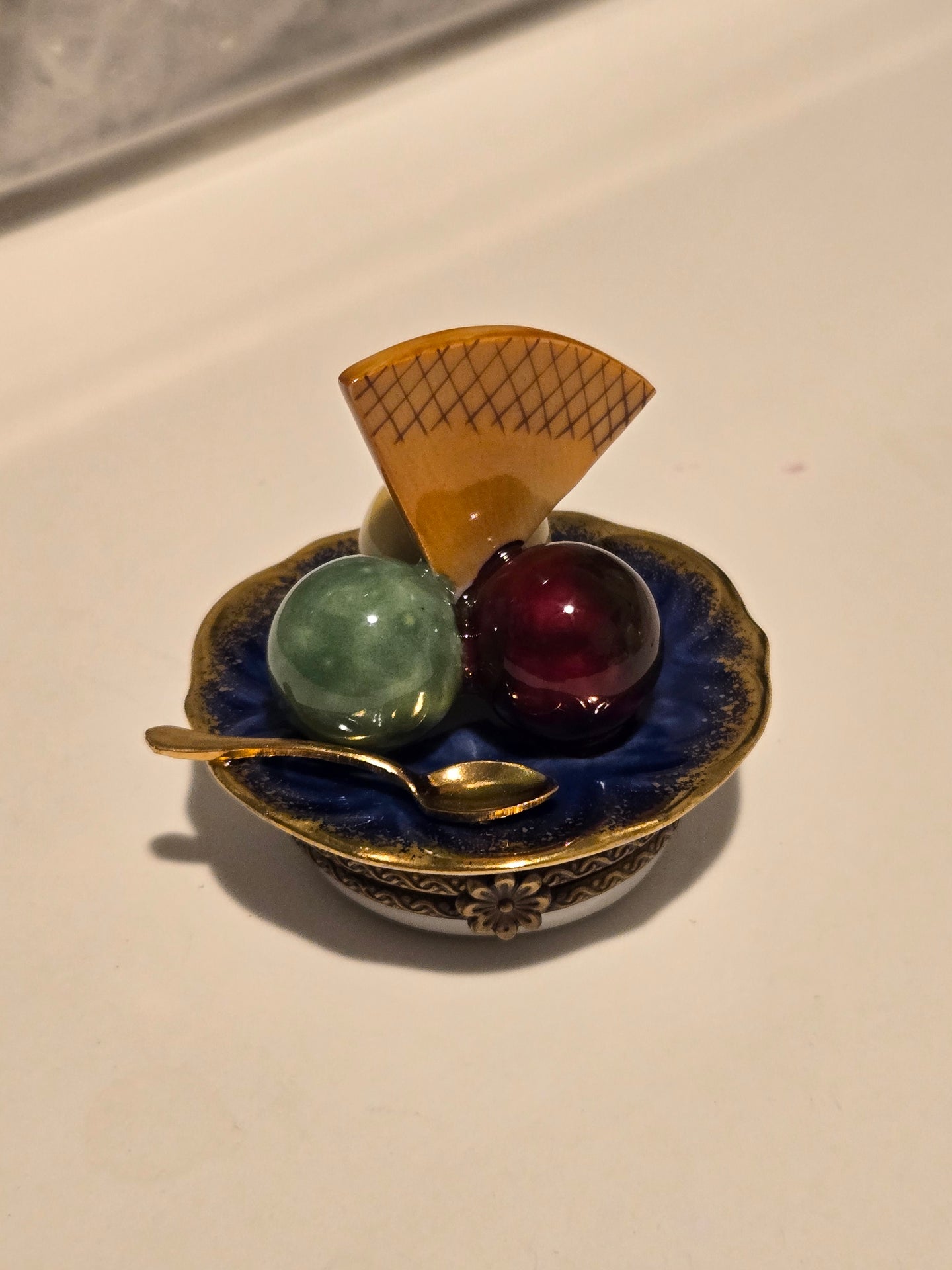 Icecream w Waffle on Plate Authentic Limoges Box