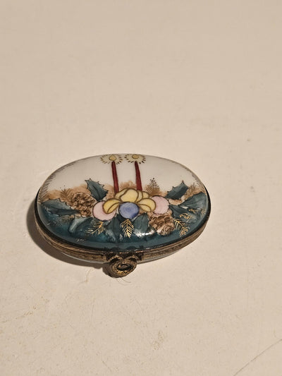 Christmas Oval Candles w Holly Limoges Box Authentic Limoges Box