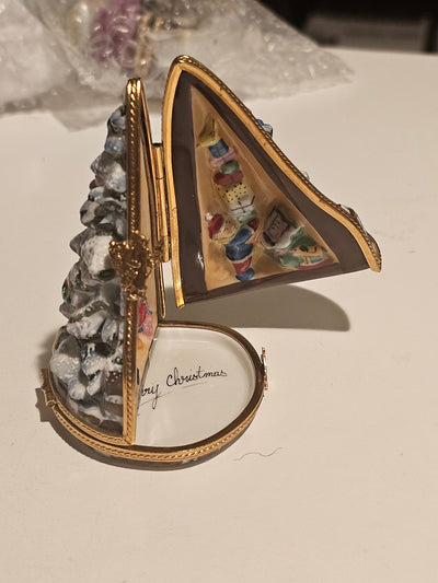 Rare Triple Hinged Christmas Tree Limoges Box Figurine) Authentic Limoges Box