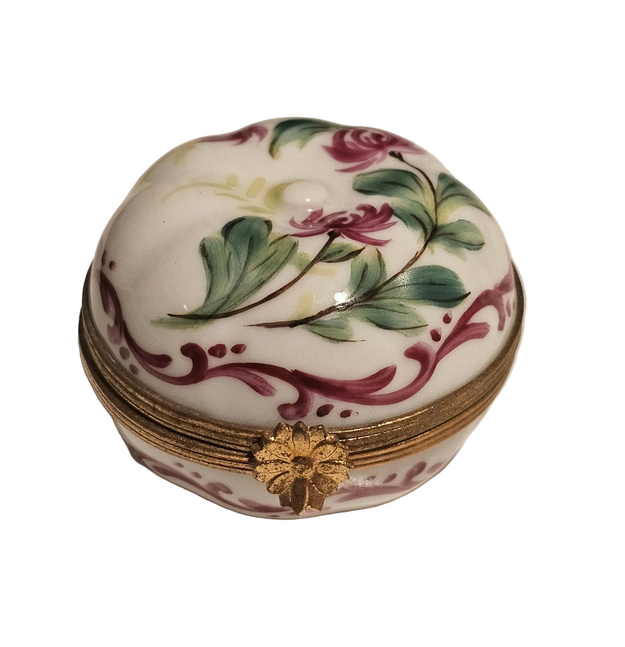 Apple Shape W Flowers Porcelain Limoges Trinket Box ) Authentic Limoges Box