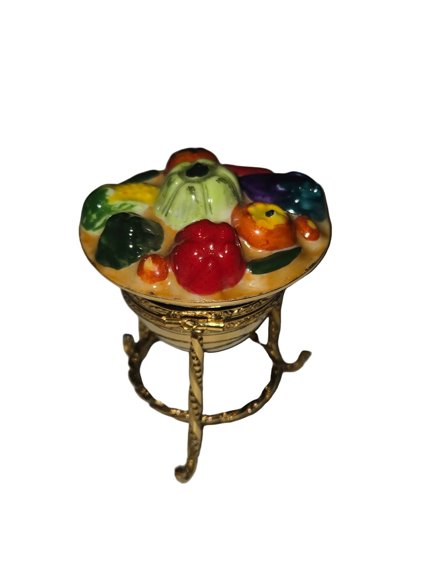 Fruit Basket on Gold Stand Authentic Limoges Box