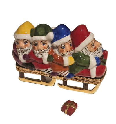 Santas in Sleigh w Present Rare Authentic Limoges Box