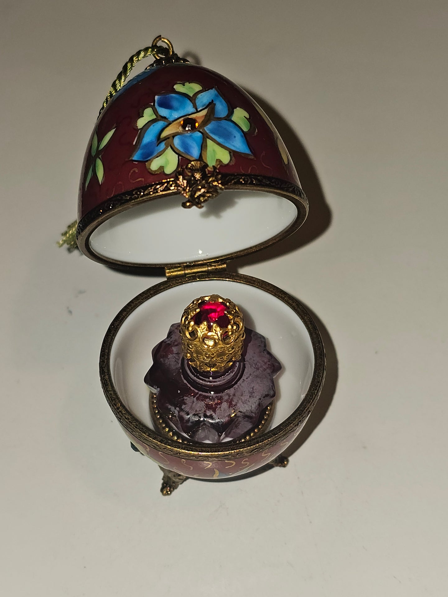 Footed Red Perfume Egg Bold w Tassel Authentic Limoges Box