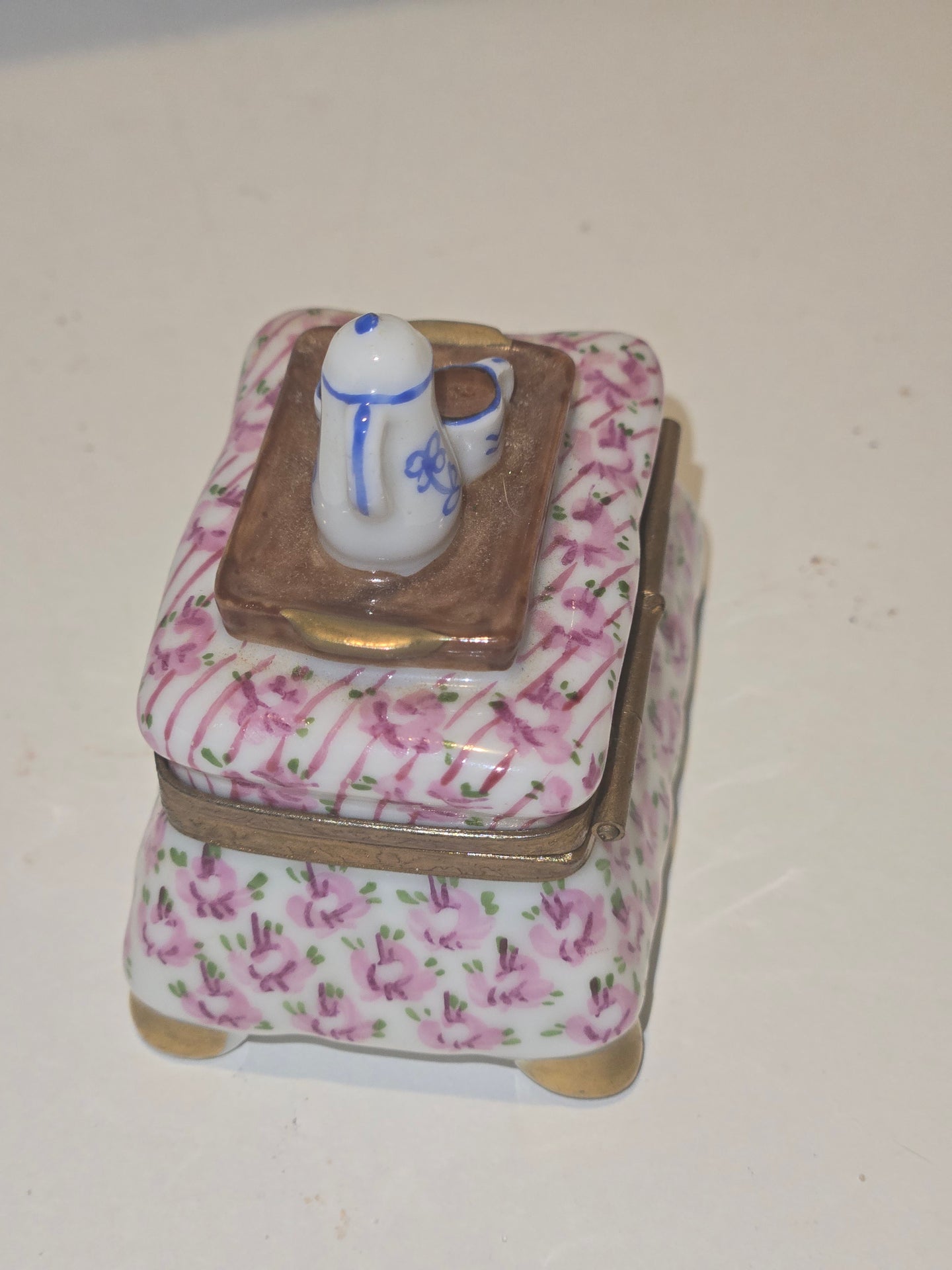 Pink Flowered Foot Stool w Tea