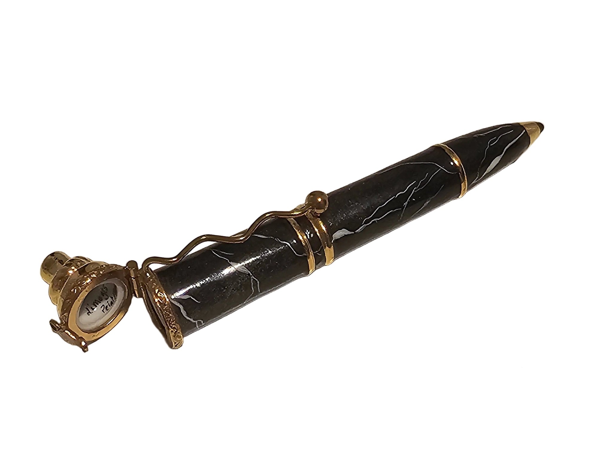 Black Marble Ball Point Pen with Elegant Marble Finish Authentic Limoges Box