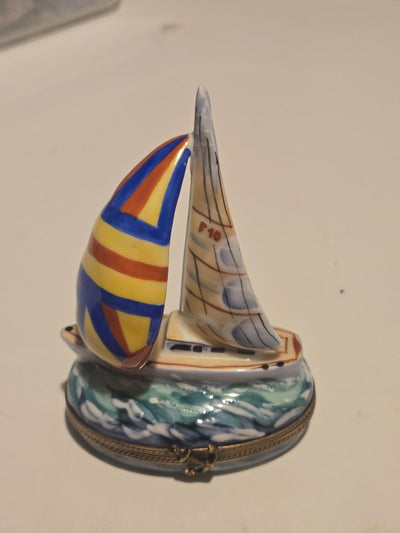 Large Sailboat Limoges Box for Hand-Painted Nautical