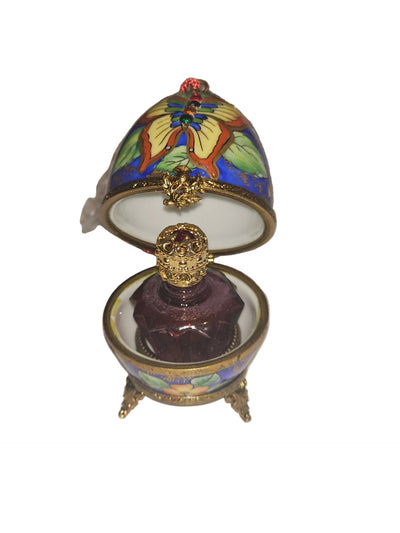 Butterfly Perfume Egg on Stand w Tassel Authentic Limoges Box