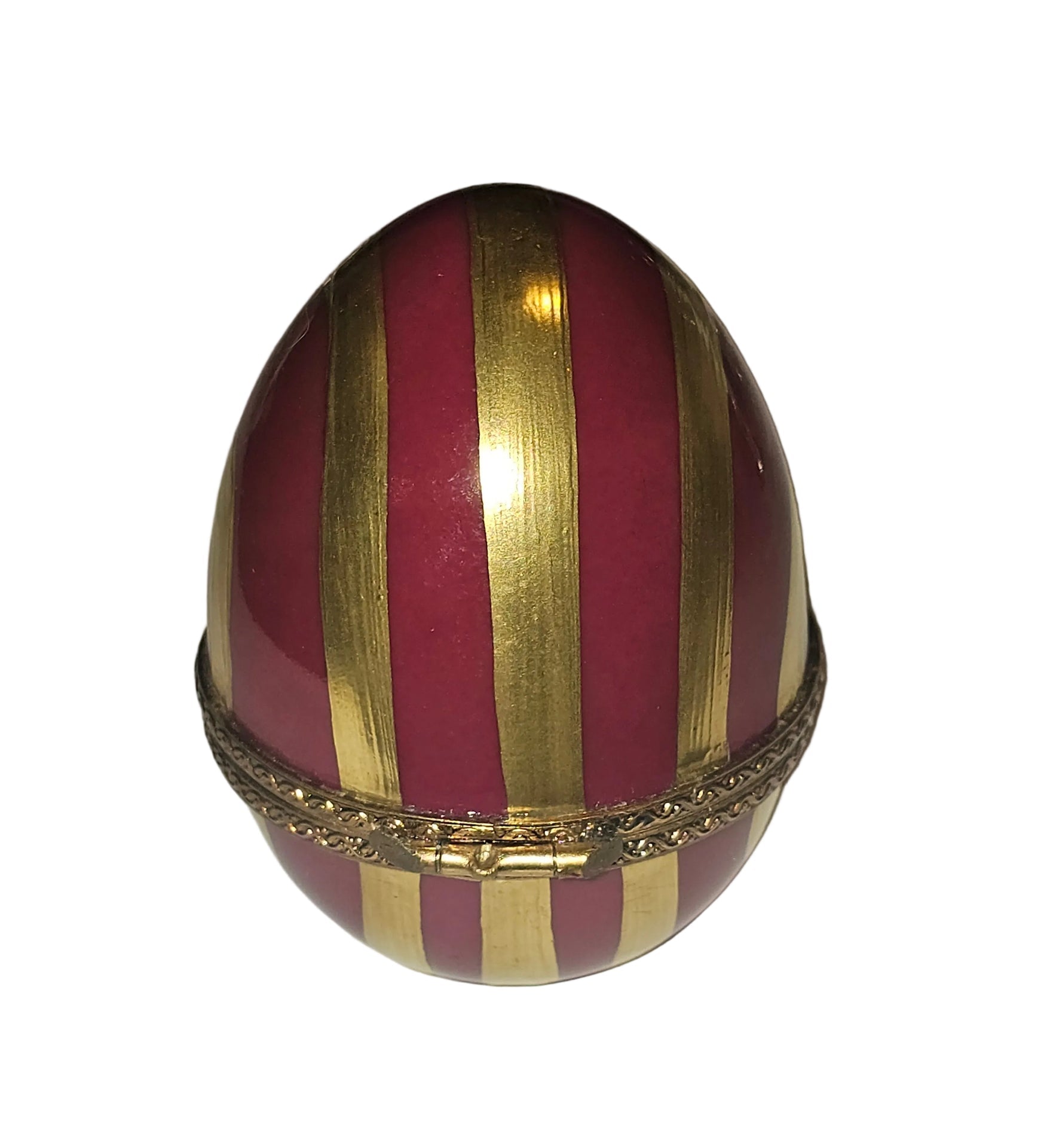 Maroon and Gold Striped Egg with Flowers | Limoges Box