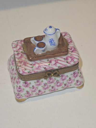 Pink Flowered Foot Stool w Tea