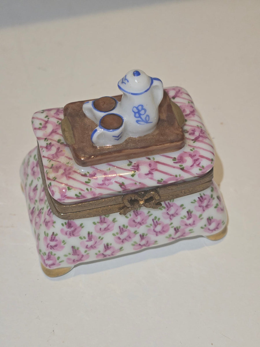 Pink Flowered Foot Stool w Tea