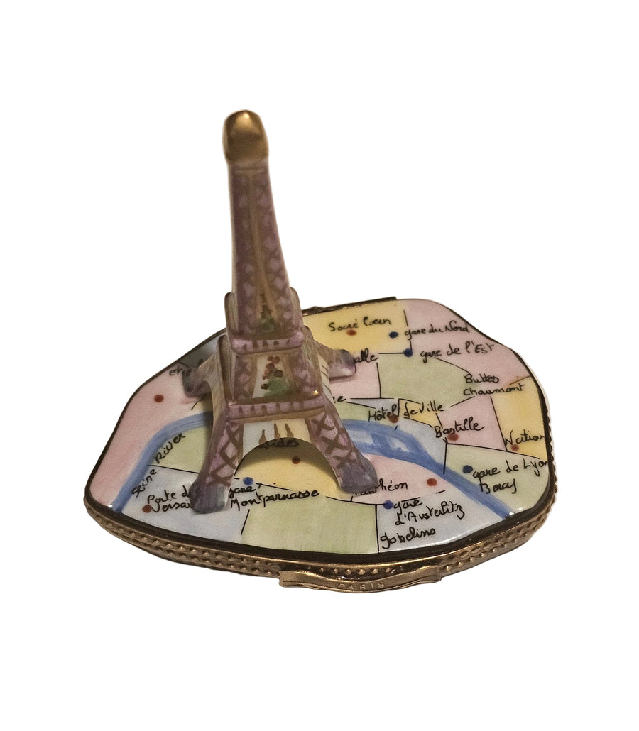 Eiffel Tower on Map France Limoges Box Authentic Limoges Box