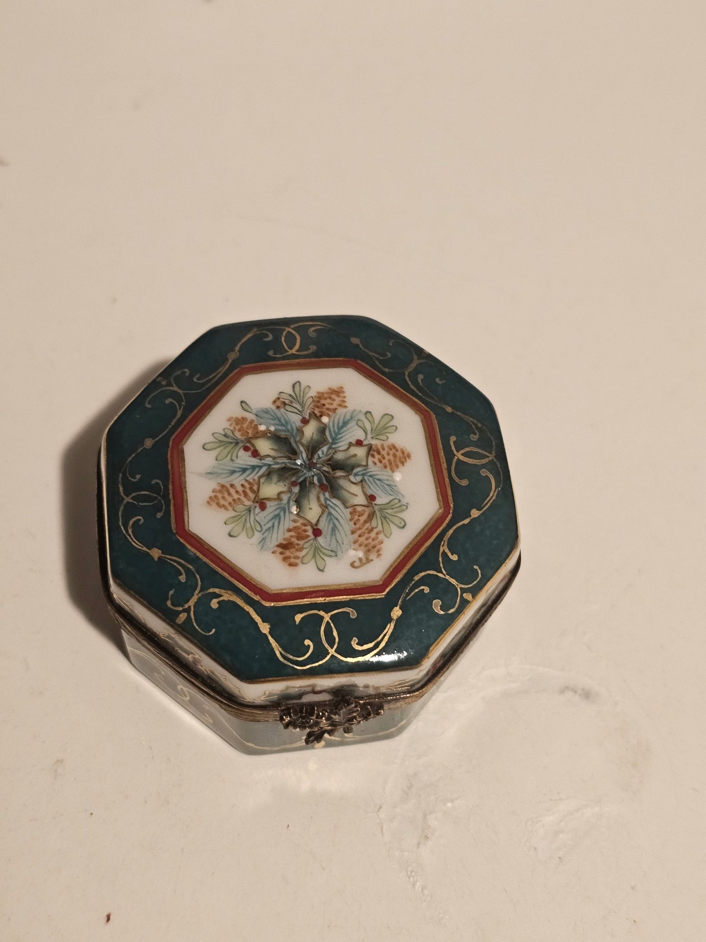 Christmas Holly Hexa Trinket Limoges Box Authentic Limoges Box