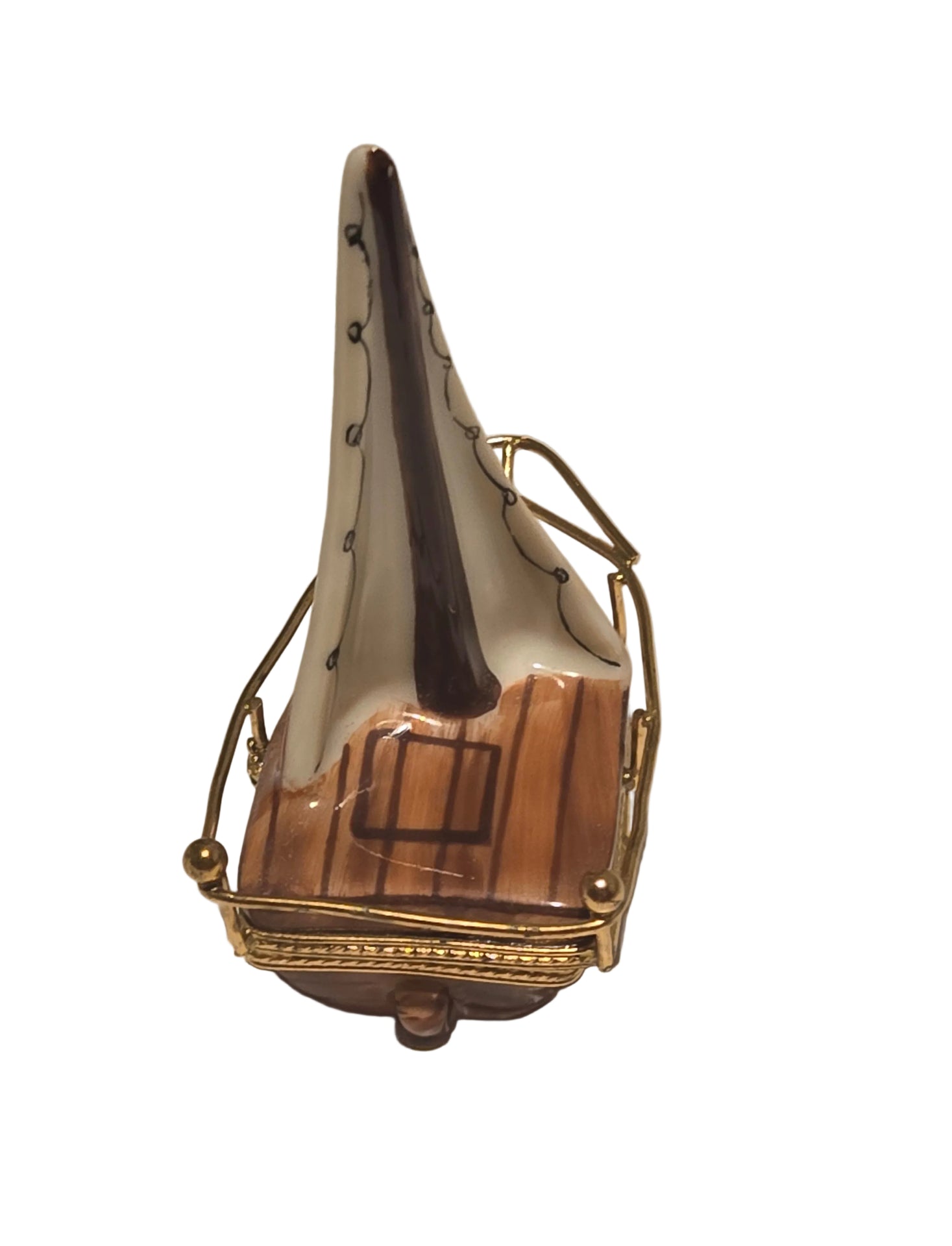 Brown Sailboat w Brass Limoges Box Hand-Painted Limoges Box