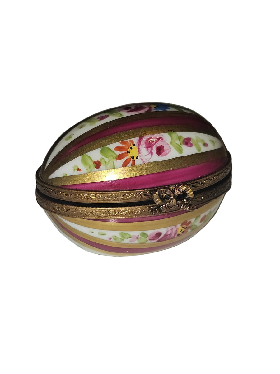 Burgundy Striped Egg w Roses Collectible