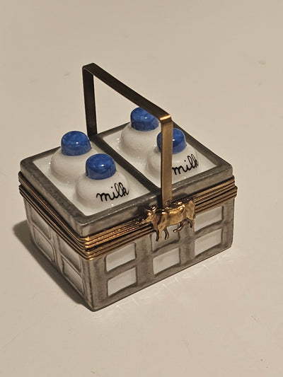 Bottles of Milk Blue Lid Limoges Box Figurine