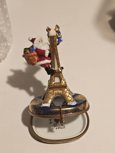 Santa on Eiffel Tower Christmas Rochard Limoges Box Authentic Limoges Box