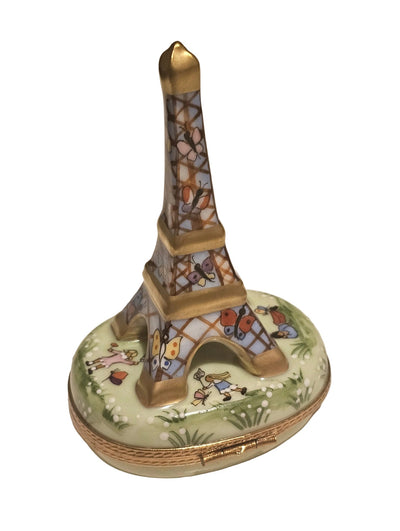 White Eiffel Tower w Balloons Limoges Box Authentic Limoges Box