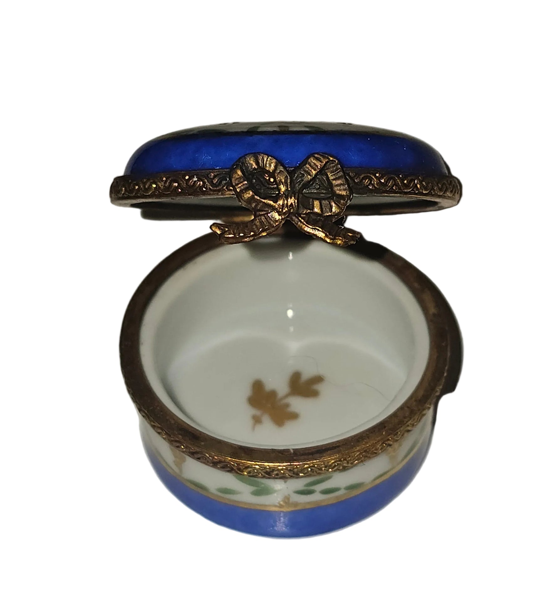 Small Blue Round w Flower Box | Limoges Box) Authentic Limoges Box