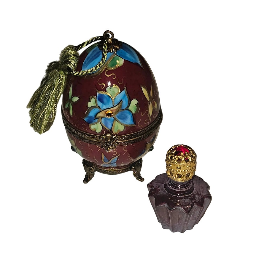 Footed Red Perfume Egg Bold w Tassel Authentic Limoges Box