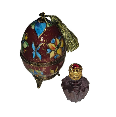 Footed Red Perfume Egg Bold w Tassel Authentic Limoges Box