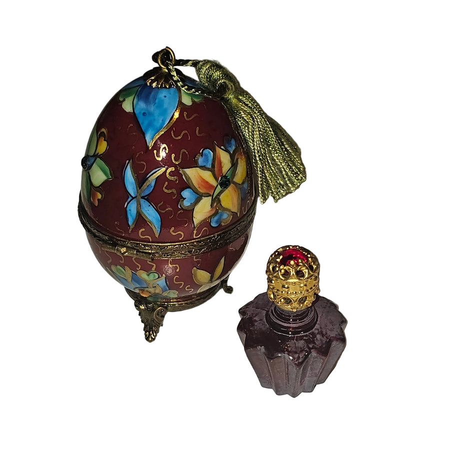 Footed Red Perfume Egg Bold w Tassel Authentic Limoges Box