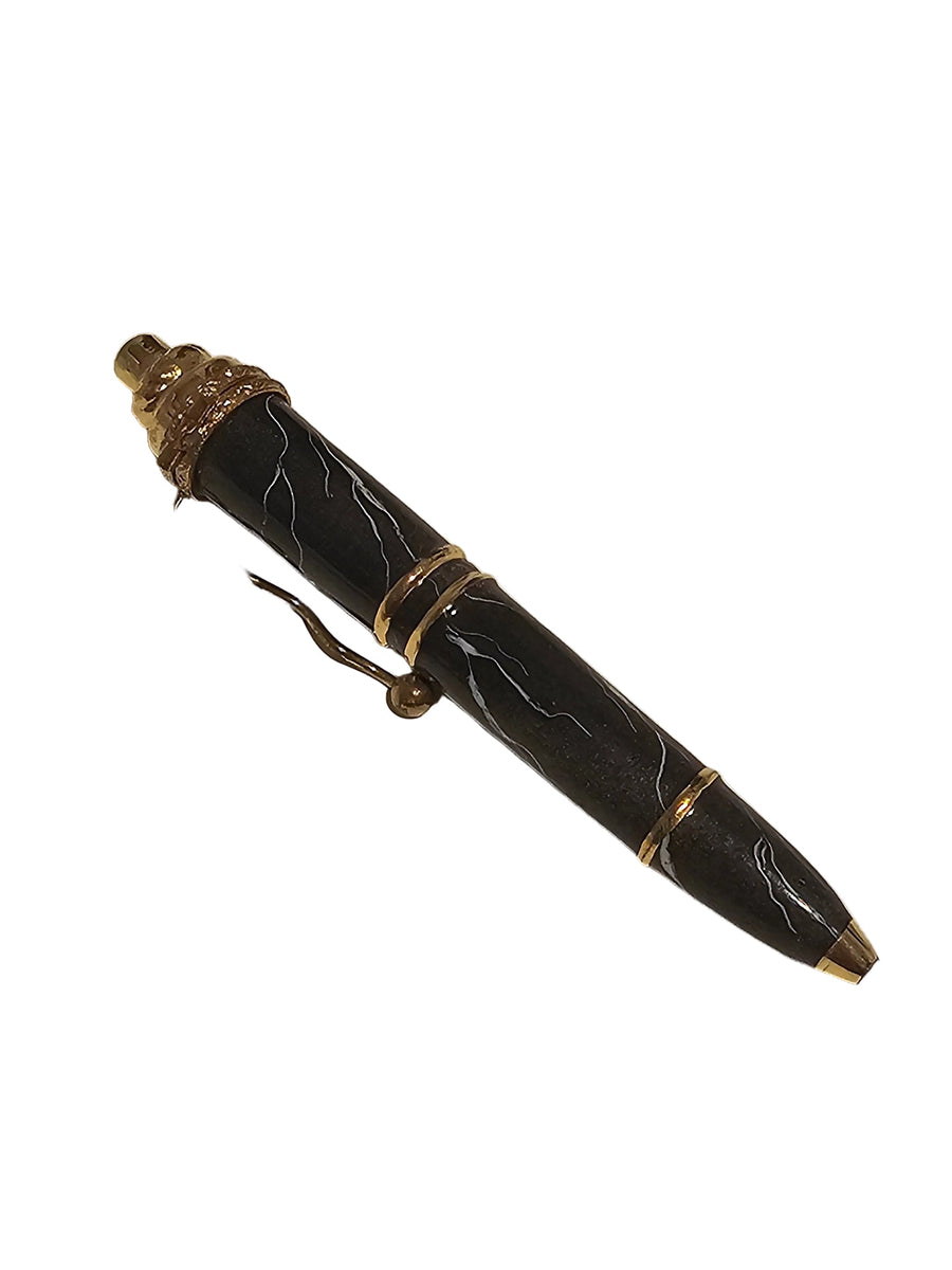 Black Marble Ball Point Pen with Elegant Marble Finish Authentic Limoges Box