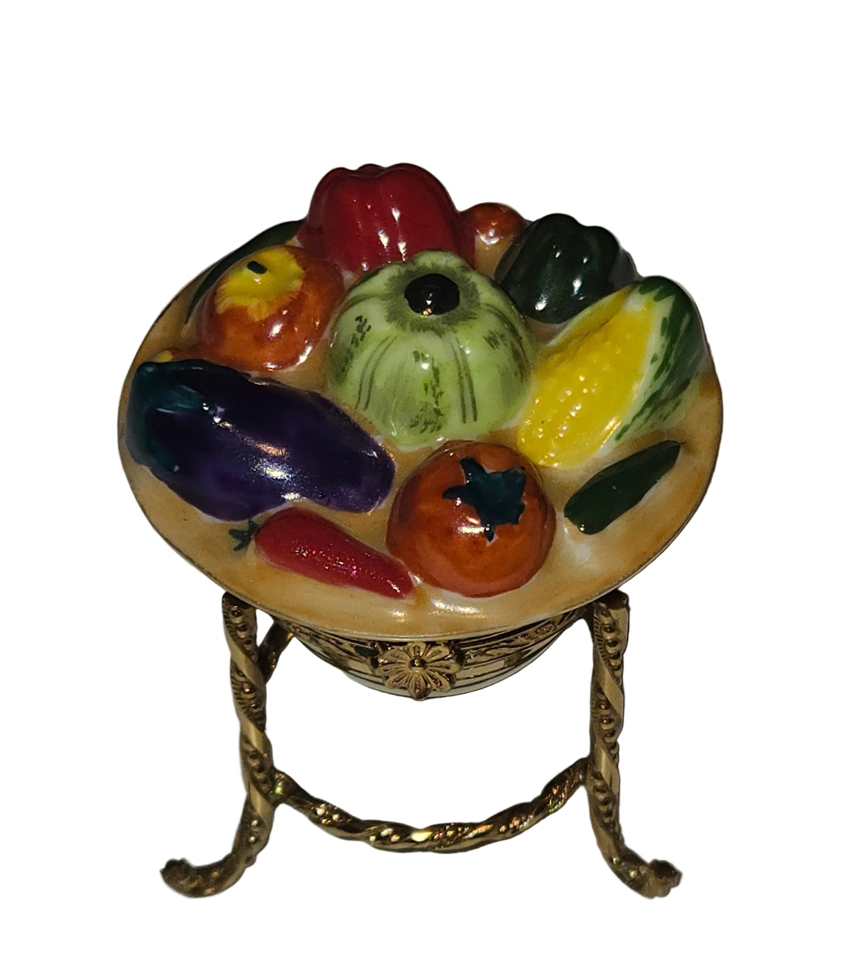 Fruit Basket on Gold Stand Authentic Limoges Box