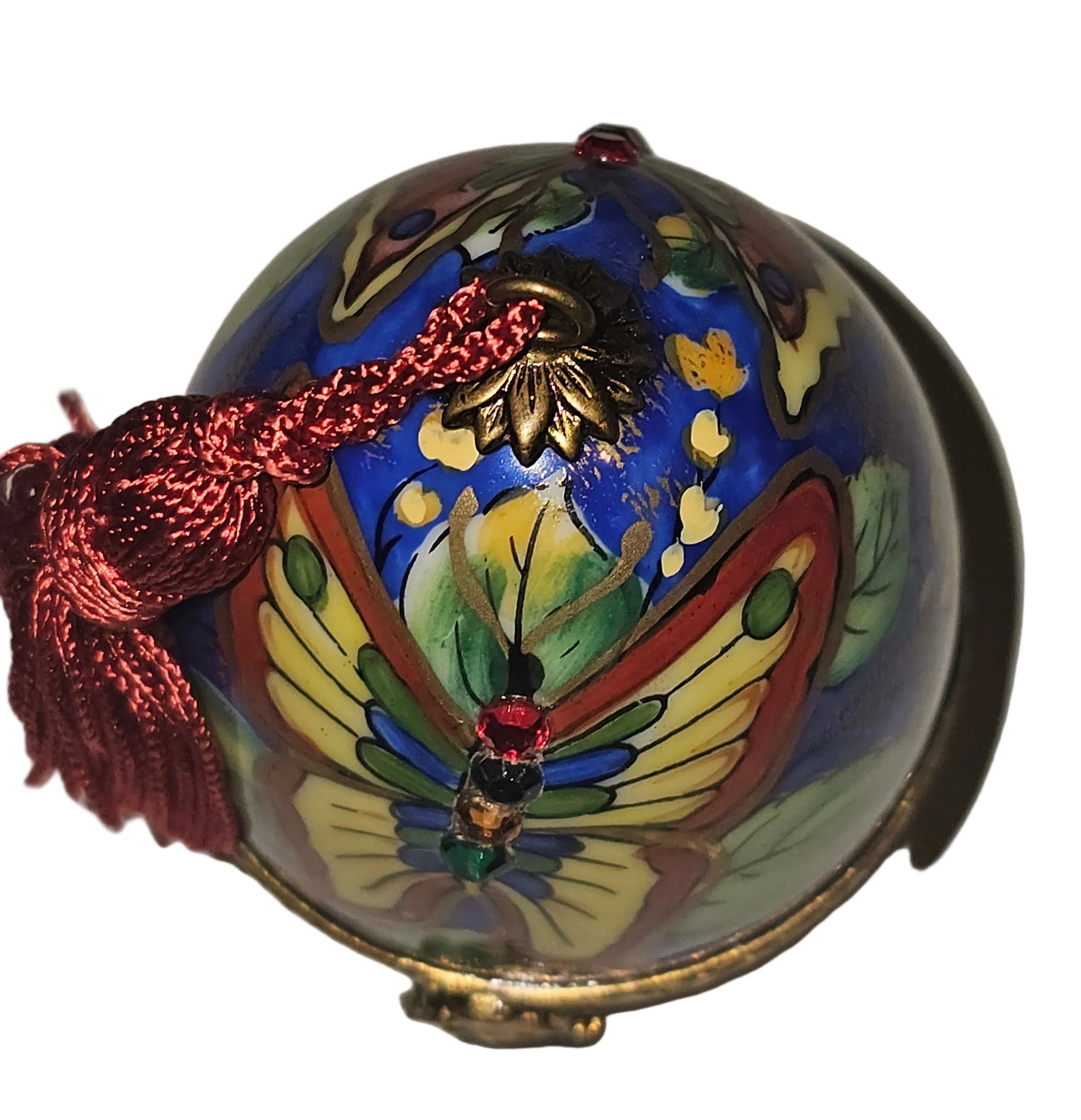 Butterfly Perfume Egg on Stand w Tassel Authentic Limoges Box