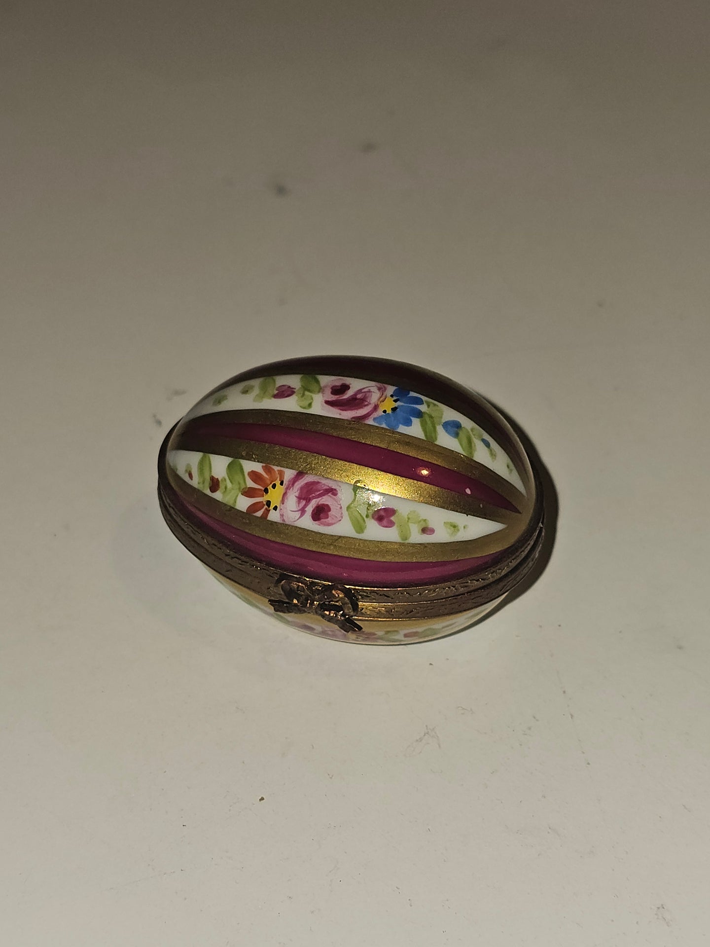 Burgundy Striped Egg w Roses Collectible