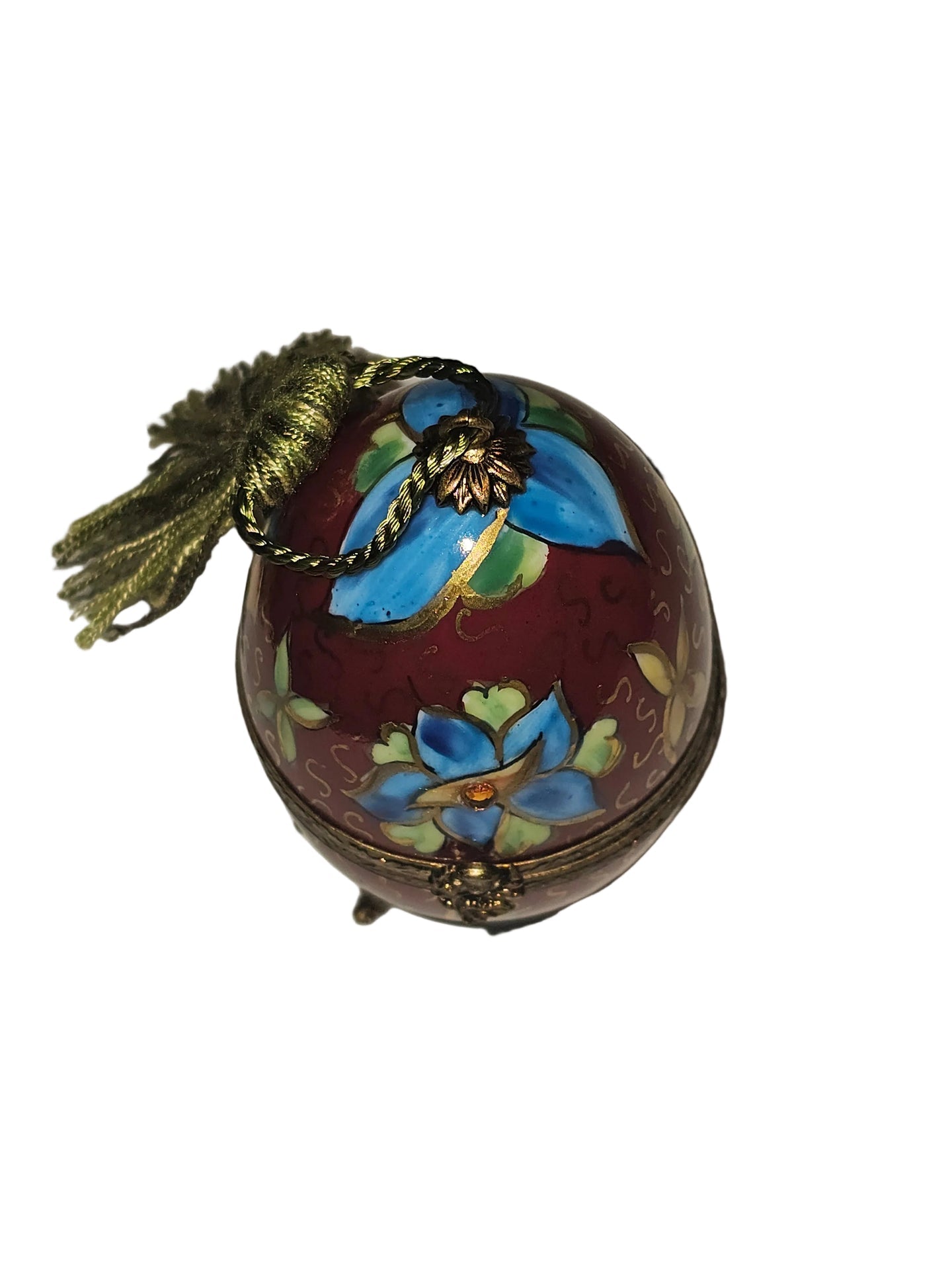 Footed Red Perfume Egg Bold w Tassel Authentic Limoges Box