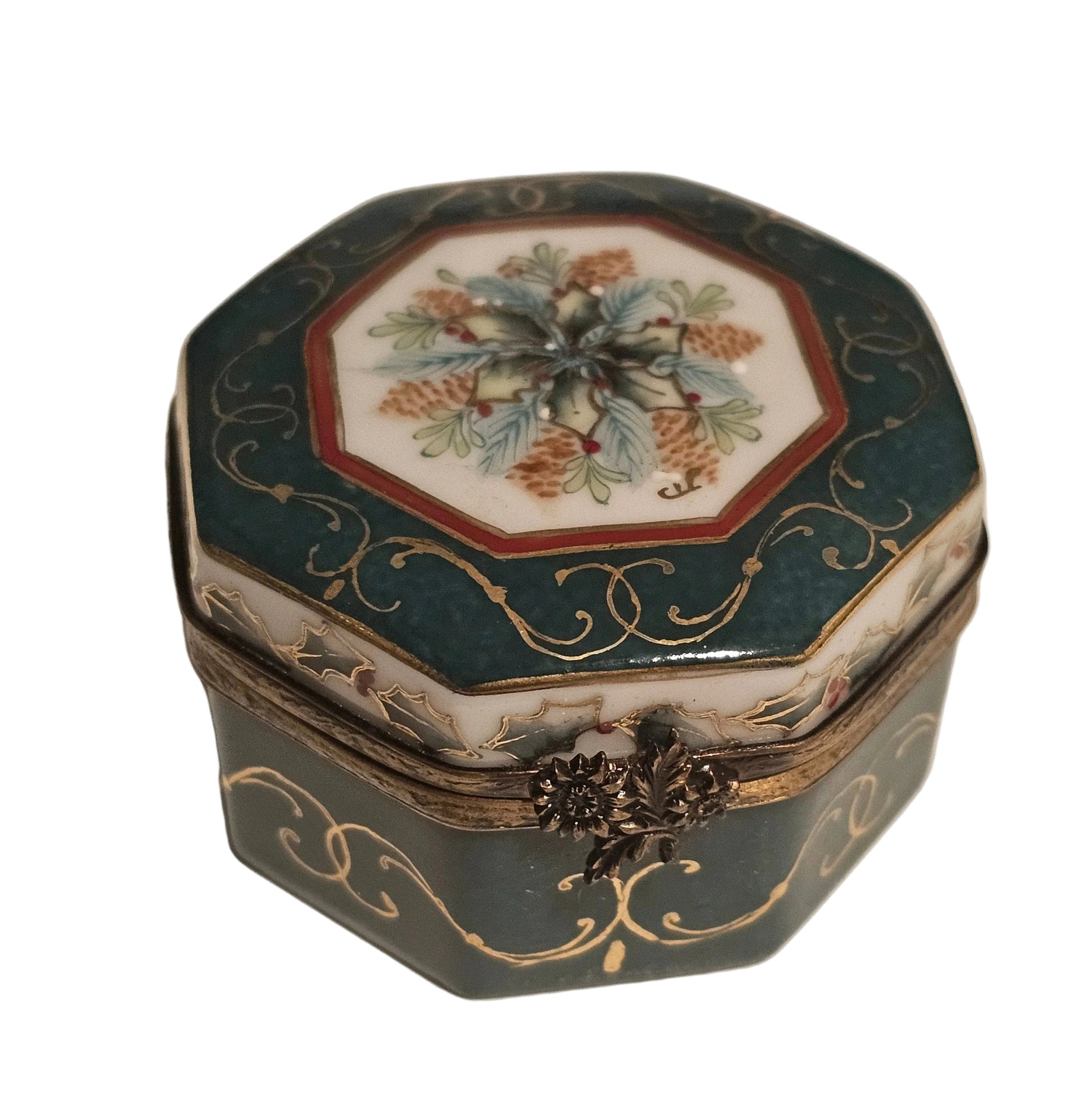 Christmas Holly Hexa Trinket Limoges Box Authentic Limoges Box