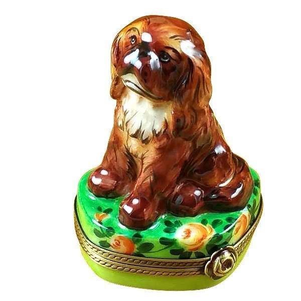 Ruby King Charles Spaniel Porcelain Limoges dog French Trinket Box