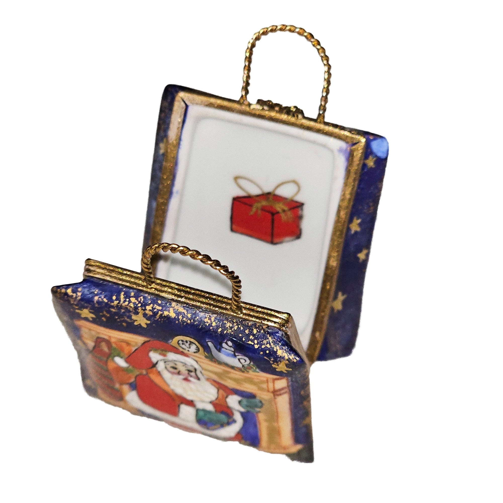 Santa Claus Holiday Shopping Bag Porcelain Limoges santa xmas French Trinket Box