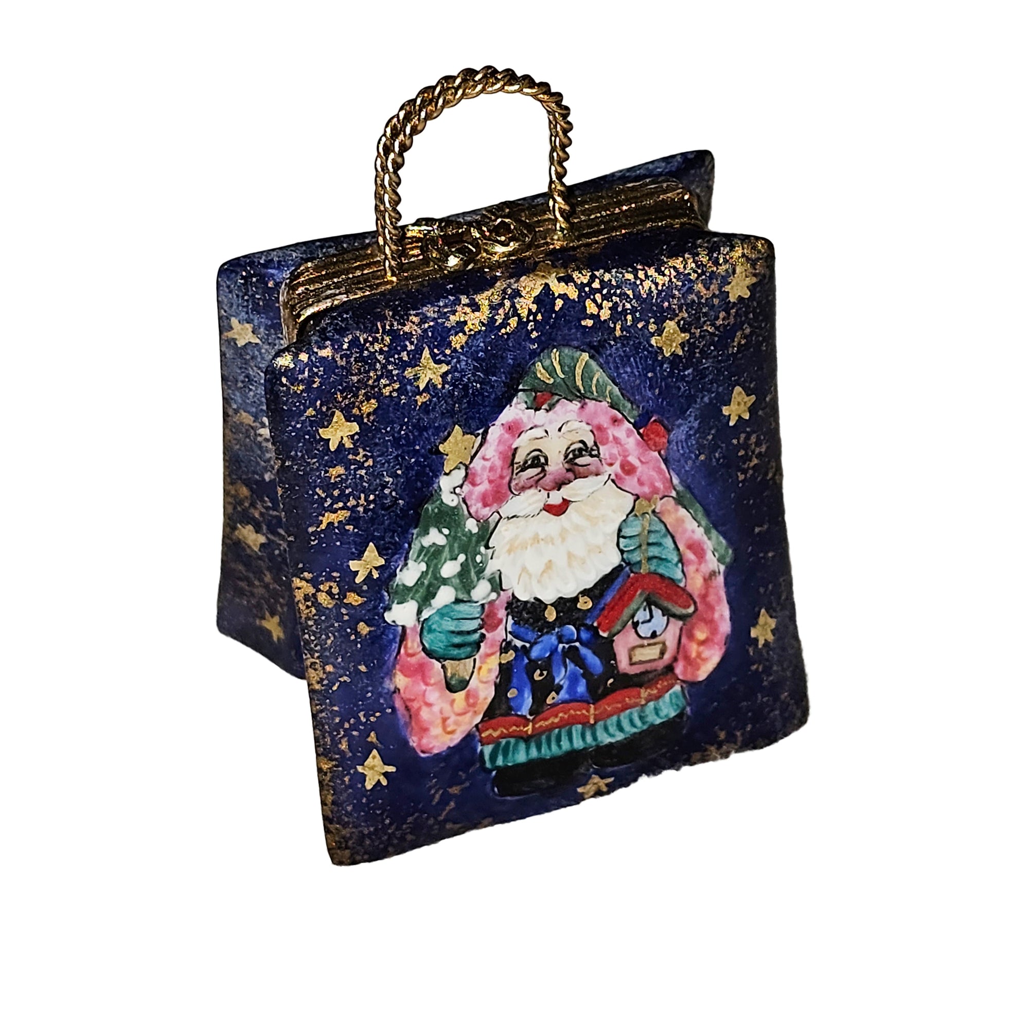 Santa Claus Holiday Shopping Bag Porcelain Limoges santa xmas French Trinket Box