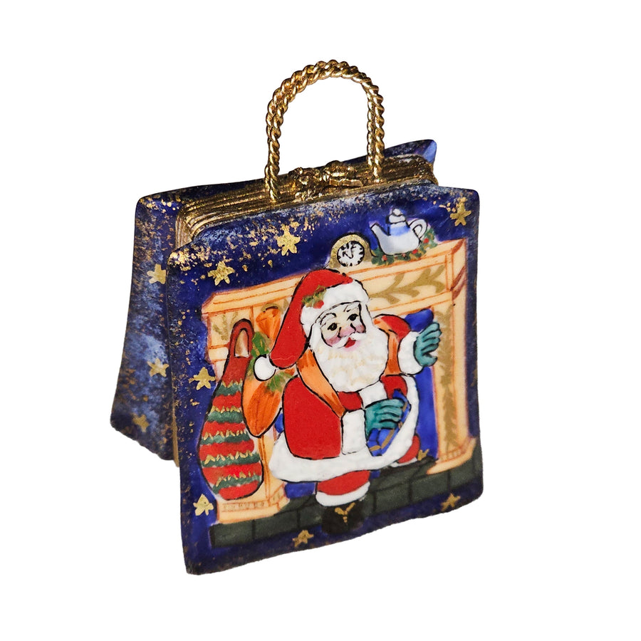 Santa Claus Holiday Shopping Bag Porcelain Limoges santa xmas French Trinket Box