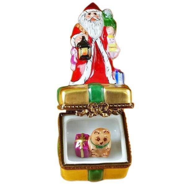 Santa on with Gifts and Lantern Porcelain Limoges Santa French Trinket Box