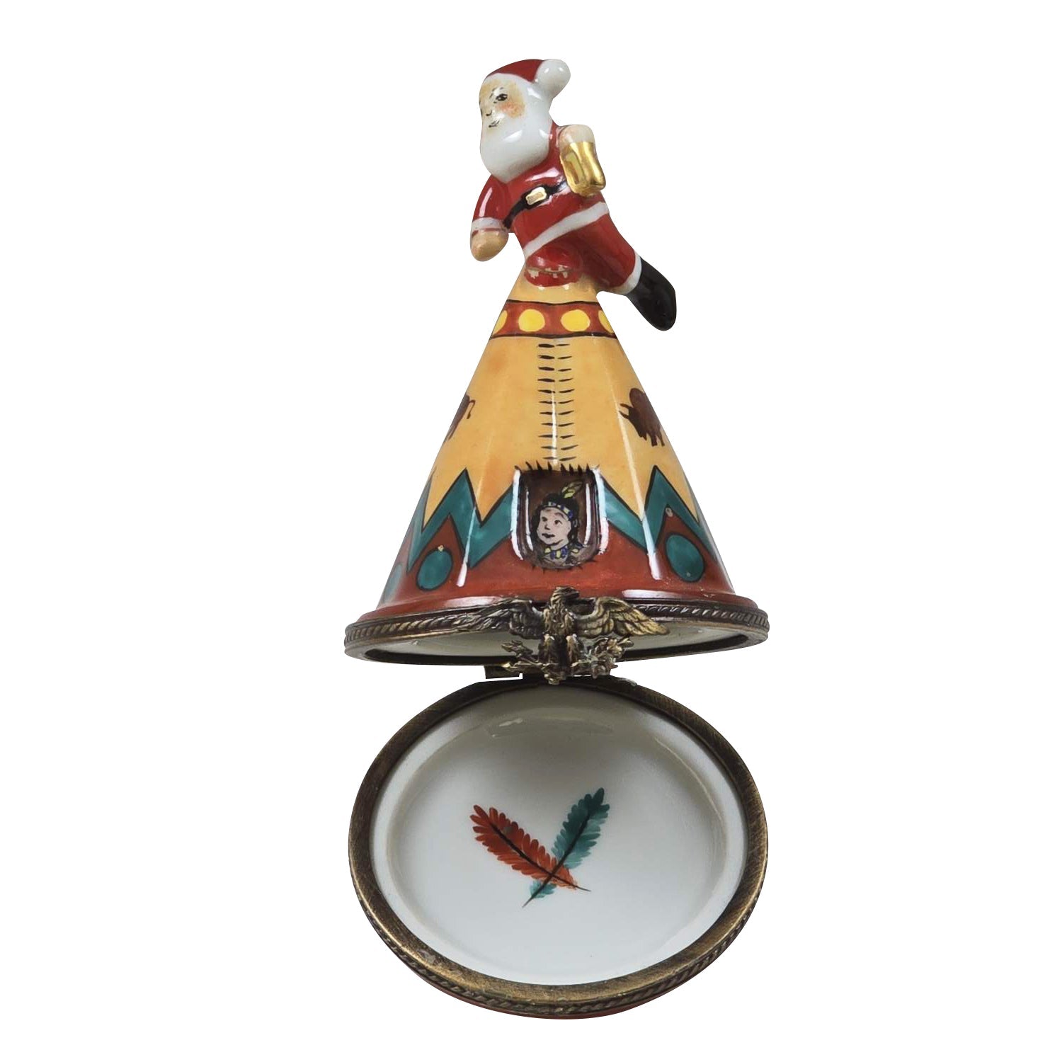 Santa on Tee Pee Porcelain Limoges Santa French Trinket Box