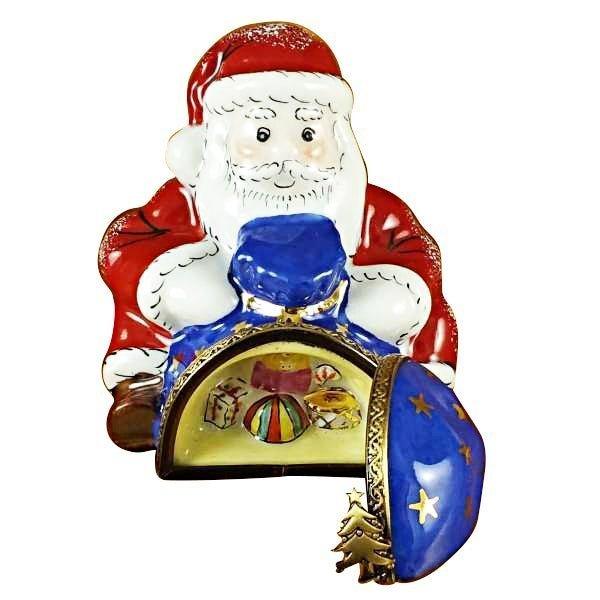 Santa Sitting with Gift Bag Porcelain Limoges Santa French Trinket Box
