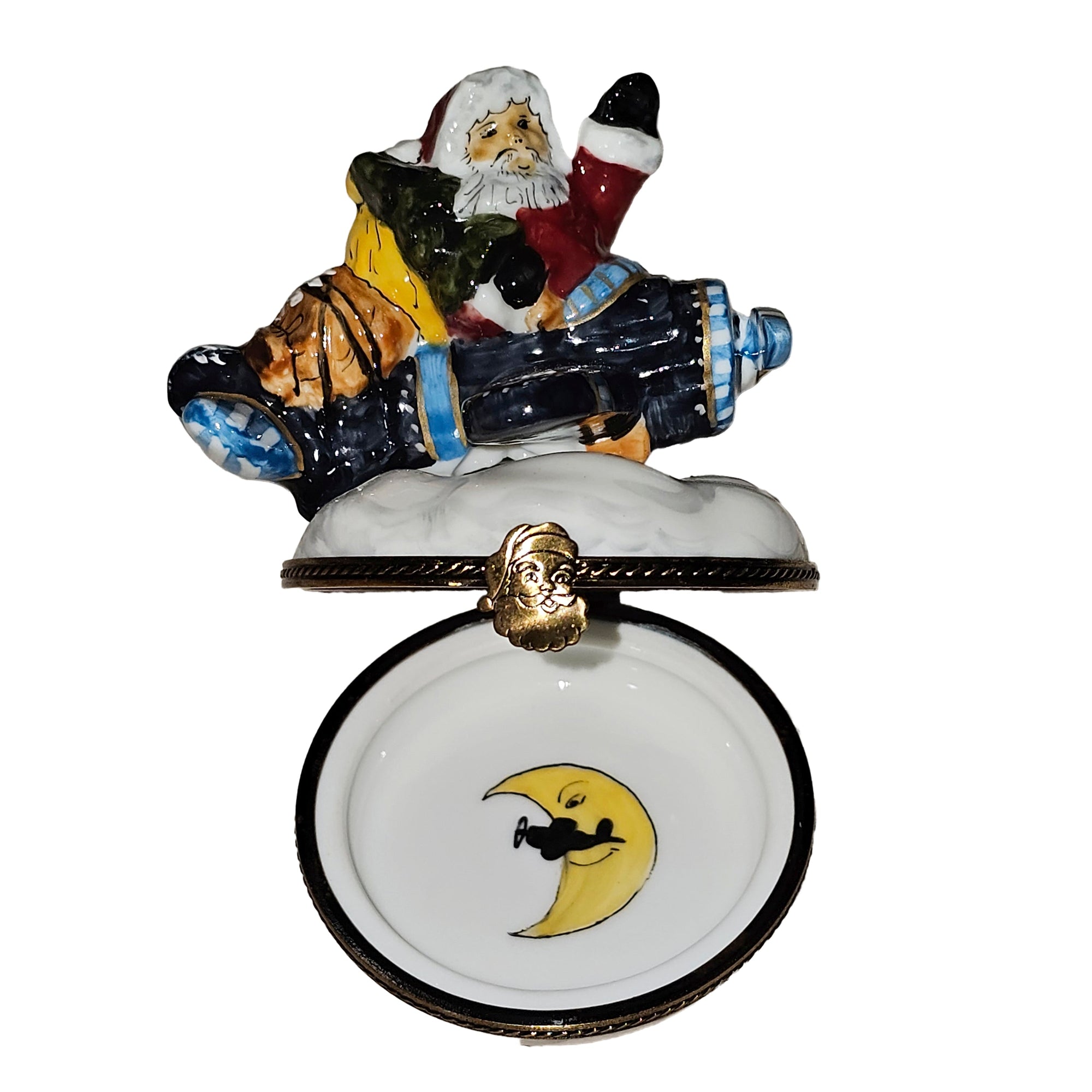 Santa's Airborne Adventure Box Porcelain Limoges santa claus French Trinket Box