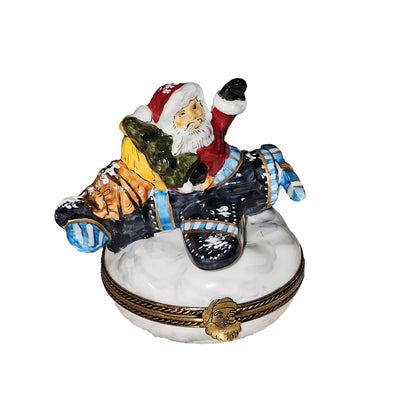 Santa's Airborne Adventure Box Porcelain Limoges santa claus French Trinket Box