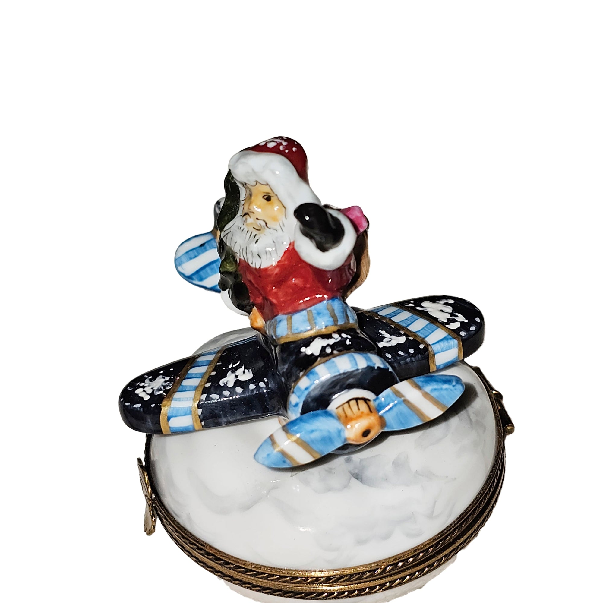 Santa's Airborne Adventure Box Porcelain Limoges santa claus French Trinket Box