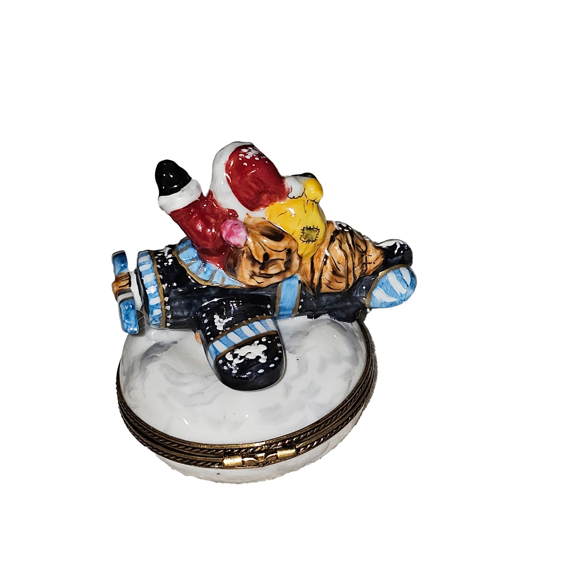 Santa's Airborne Adventure Box Porcelain Limoges santa claus French Trinket Box