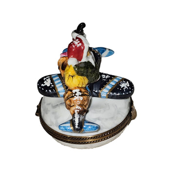 Santa's Airborne Adventure Box Porcelain Limoges santa claus French Trinket Box