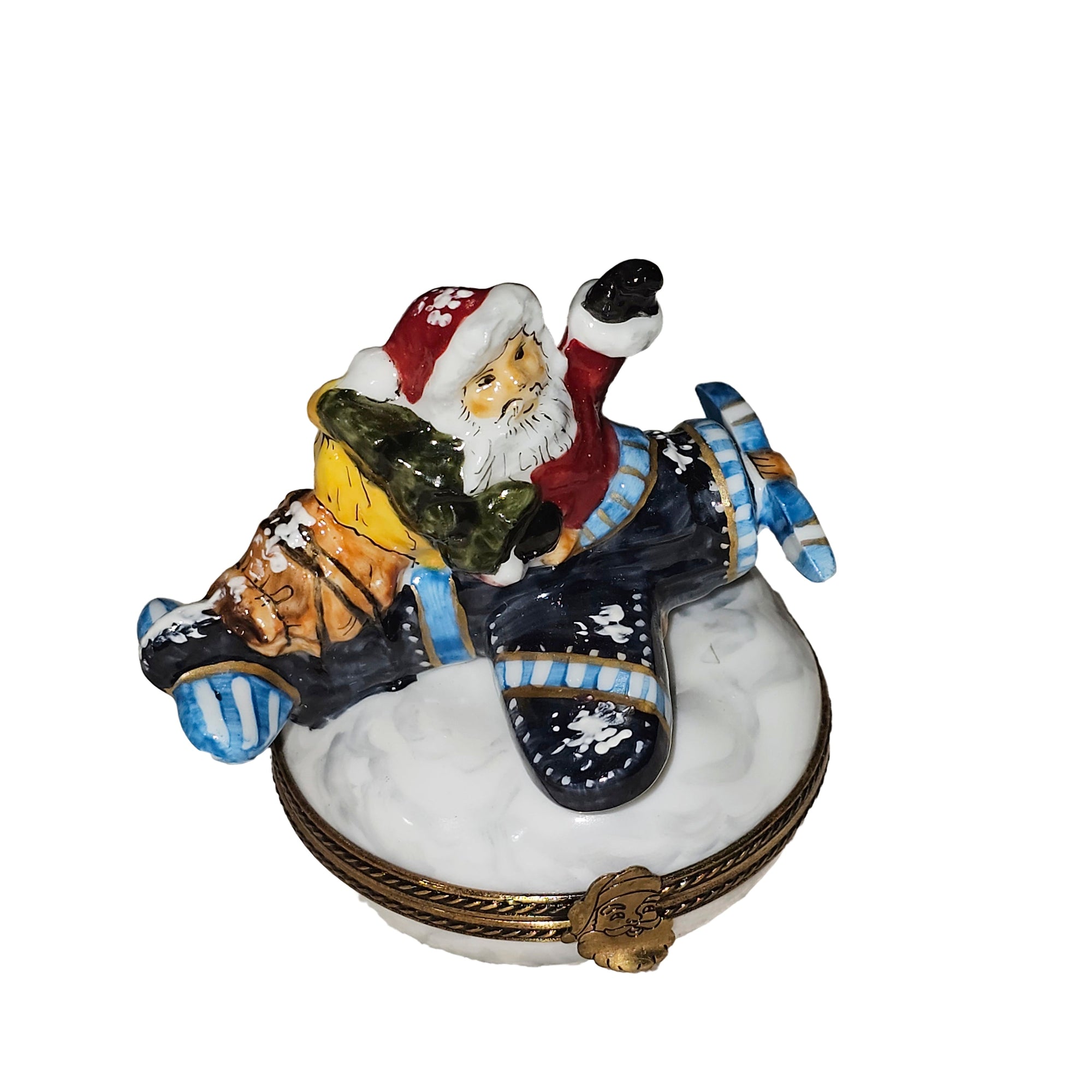 Santa's Airborne Adventure Box Porcelain Limoges santa claus French Trinket Box